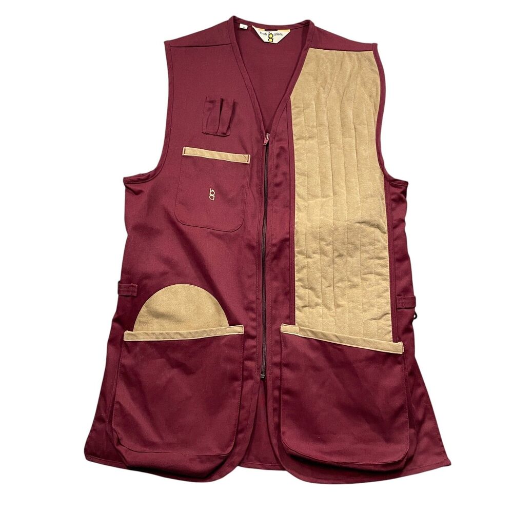 Bob Allen Medium Red Tan Hunting Vest Polyester Cotton Sleeveless‎ Pockets